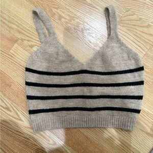 Zara Striped Knit Crop Top - Black and Tan